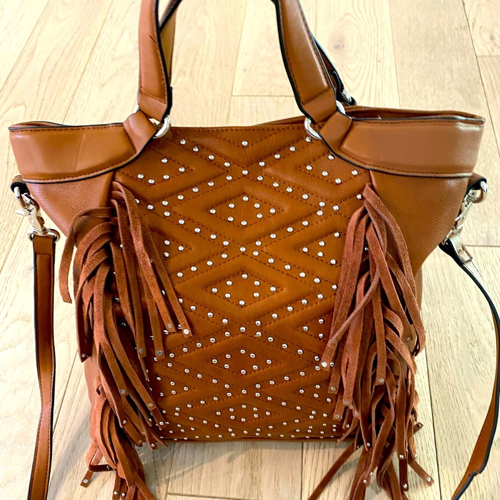 Stunning Studded Fringe French Connection Tote and Crossbody Bag